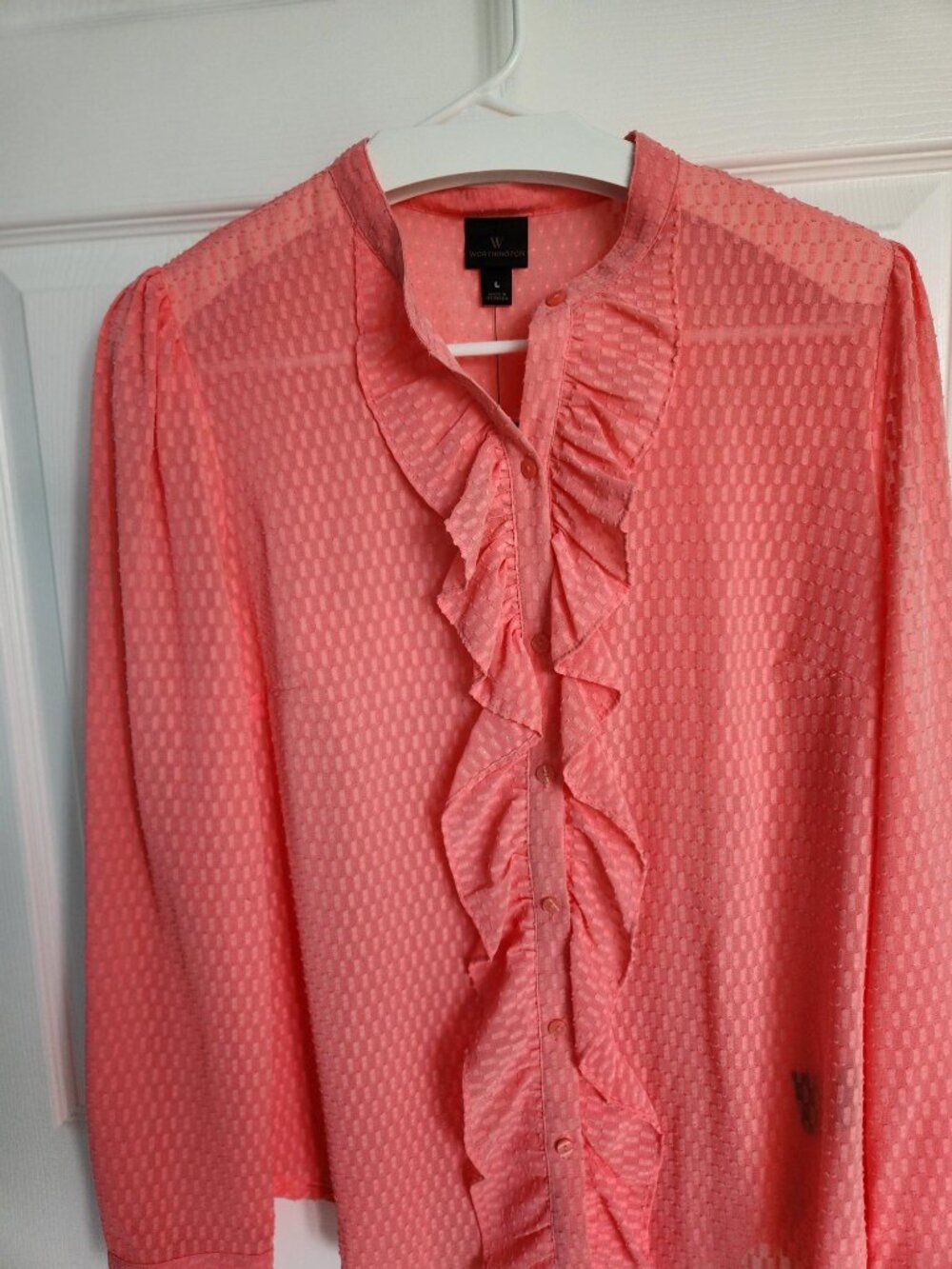 Ruffle front button-down Blouse Peach